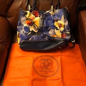 Blue Floral Leather Sharif 1827 Satchel